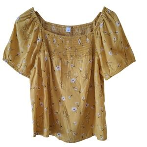 Old Navy Floral Smocked Top Womens S Yellow Excellent Puff Sleeve Blouse
